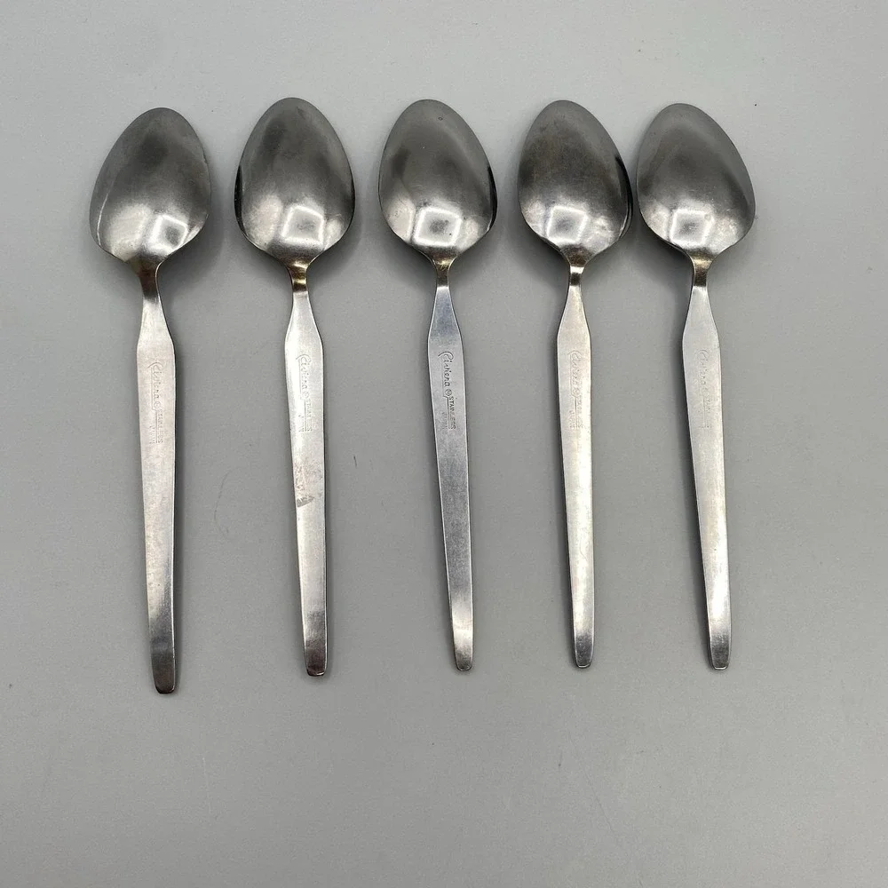 Vintage Riviera‎ Cordova Teaspoons 5pcs Stainless Japan Black Accent Plain Back